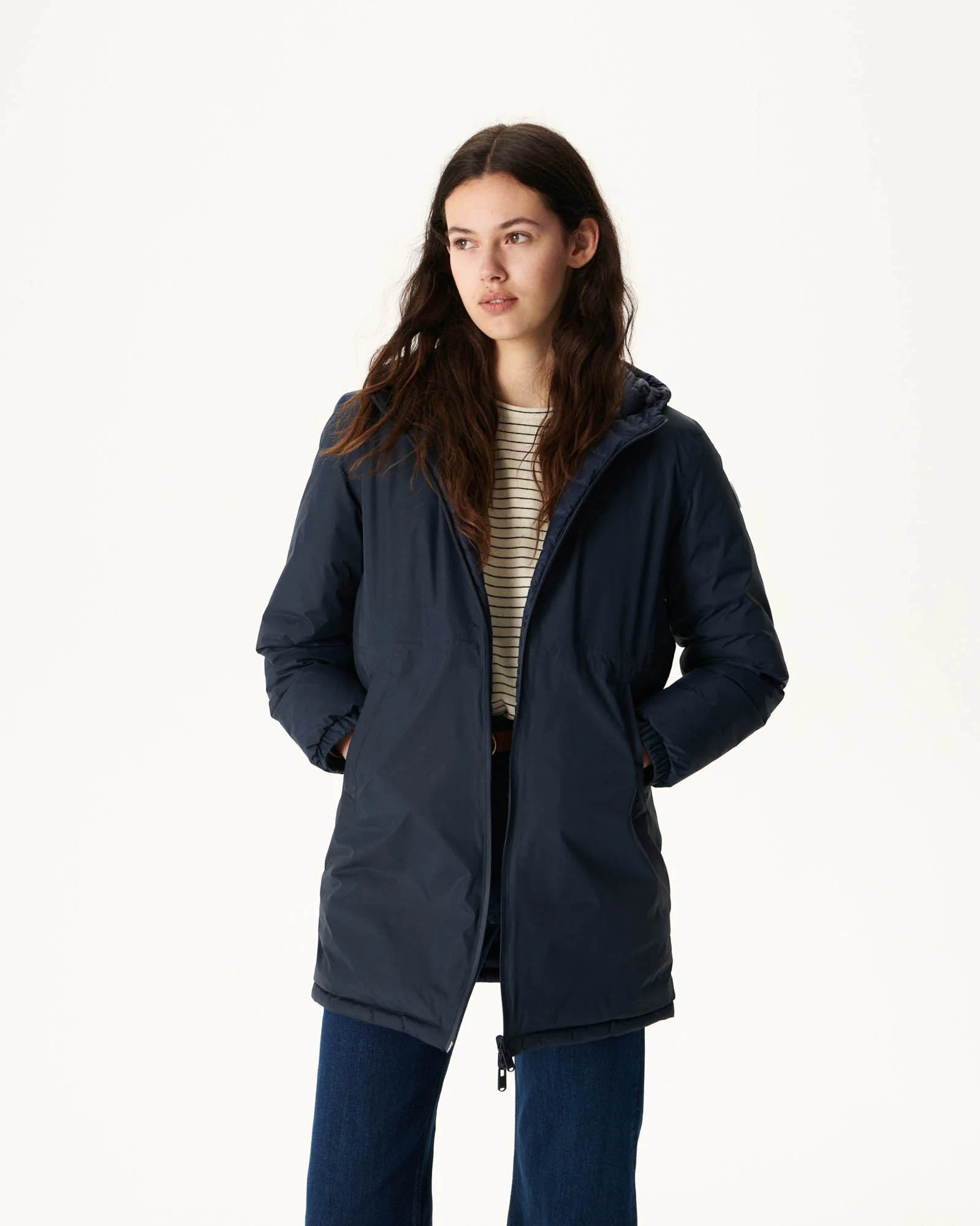 Navy Roma reversible long down jacket