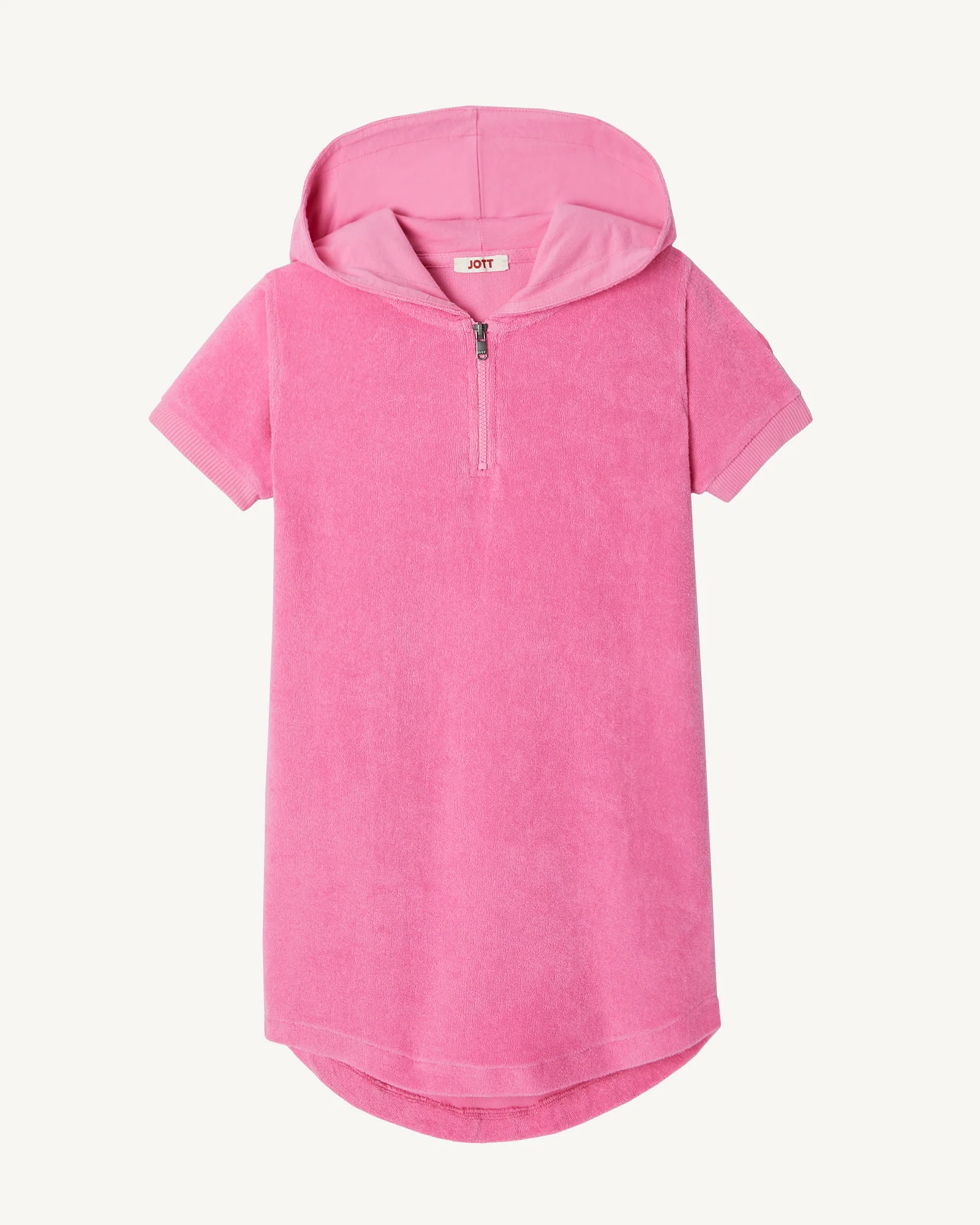 Kids Hot Pink Hooded Cotton Terry Dress Mini