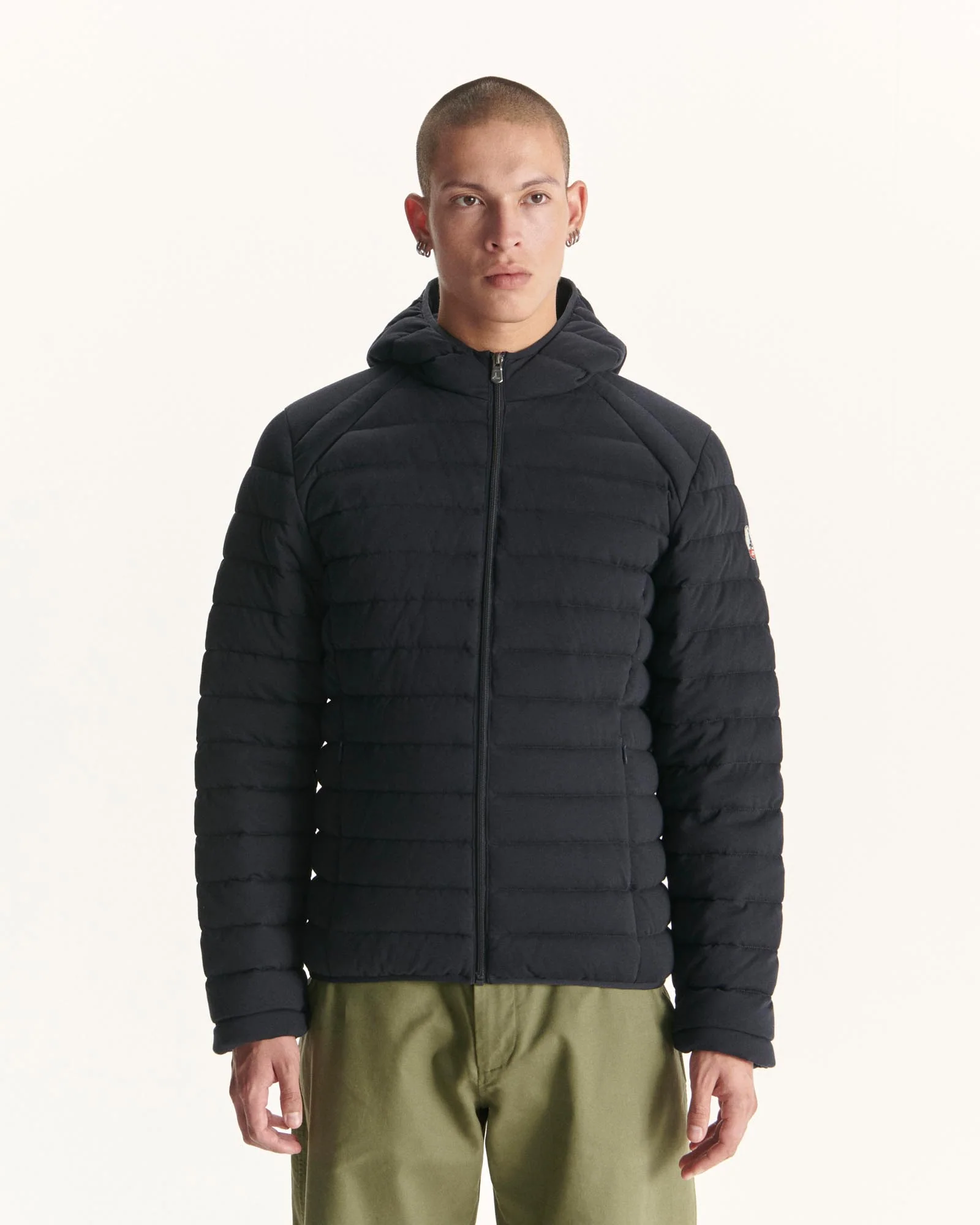 Navy Nico hooded jersey puffer jacket