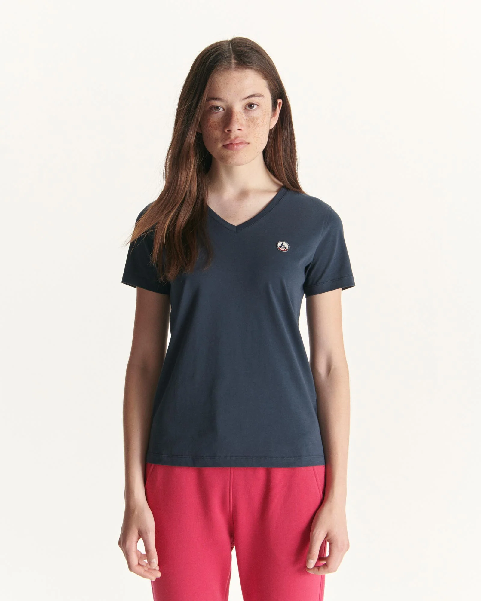Plain V-neck organic cotton t-shirt Marine Cancun