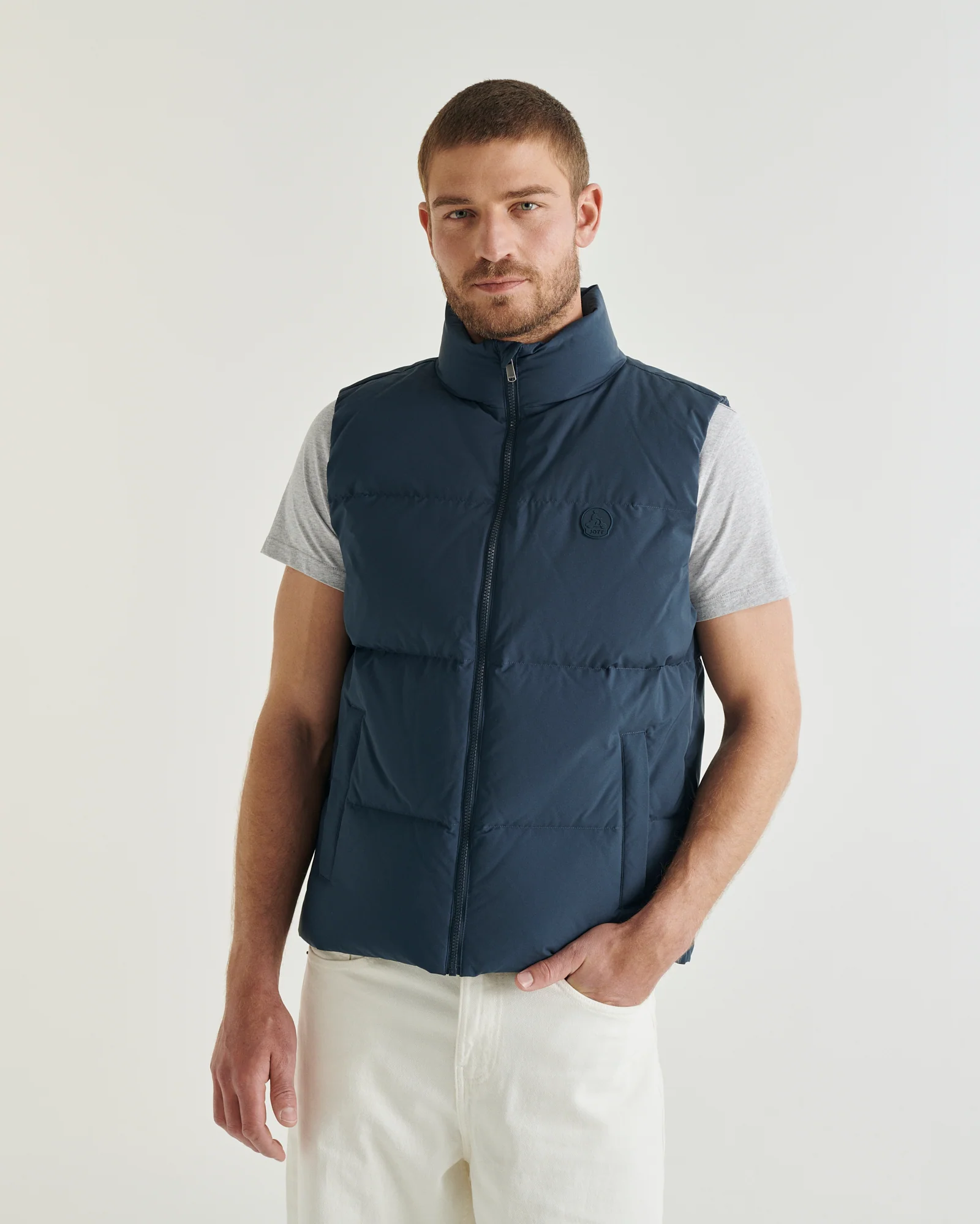 Down jacket mixed sleeveless 'Puffer' spirit Marine Nagano