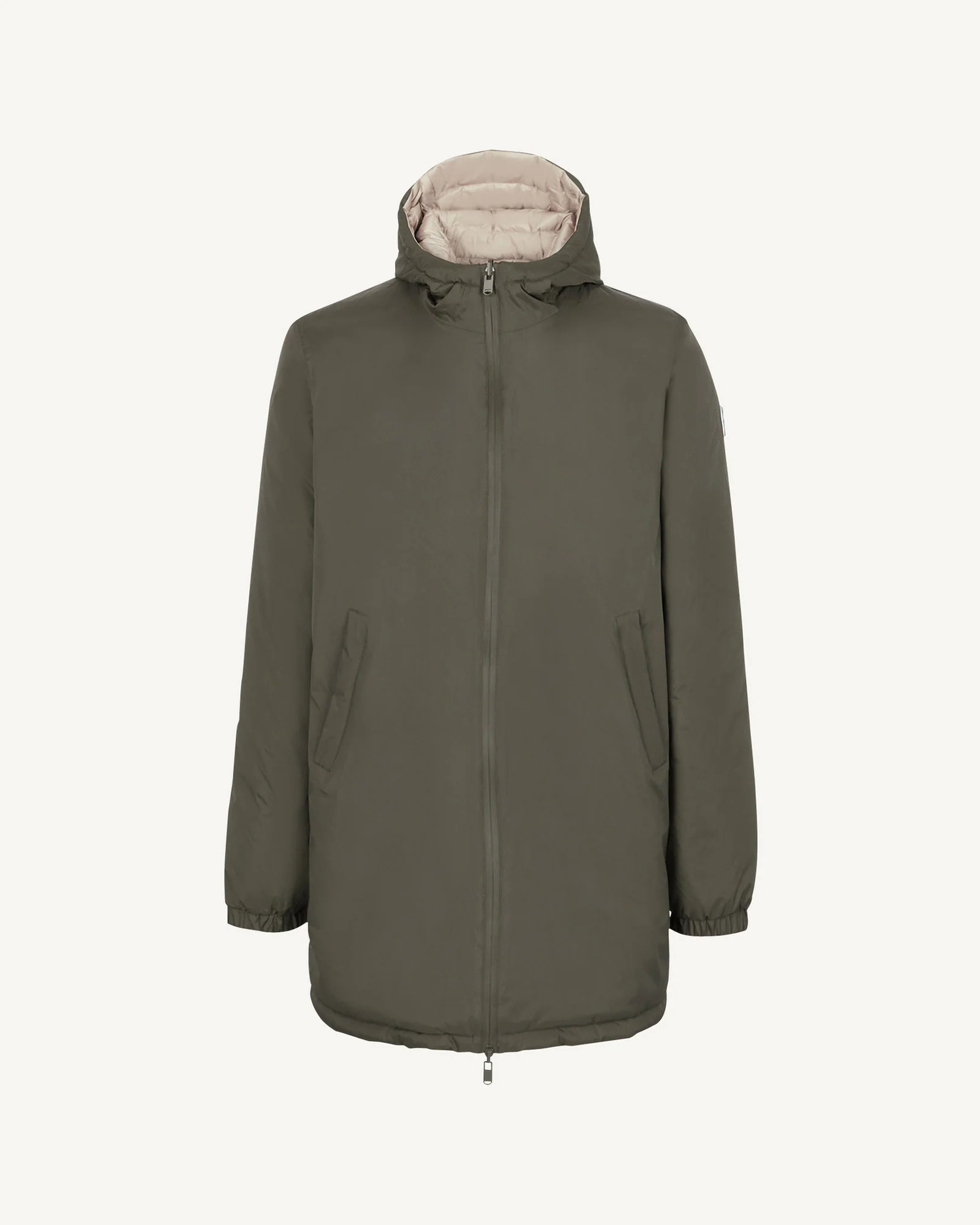 Down jacket long reversible hooded Army/Beige Amsterdam 2.0