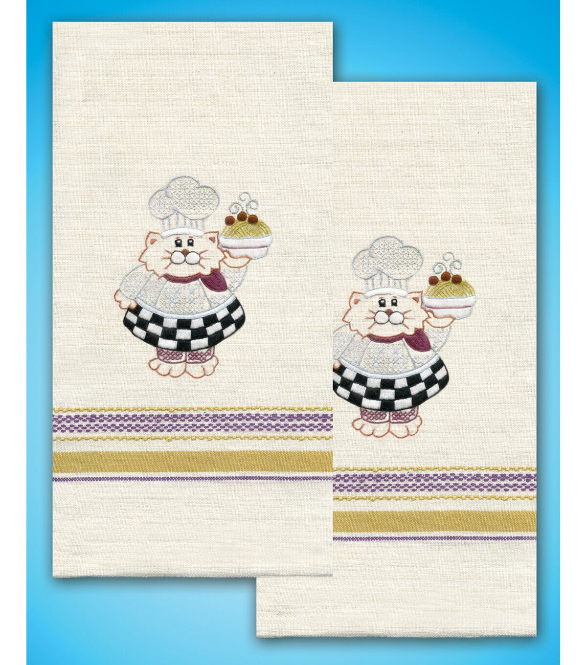 Tobin Stamped 20 x 28 Pig Chef Kitchen Towels Embroidery Kit