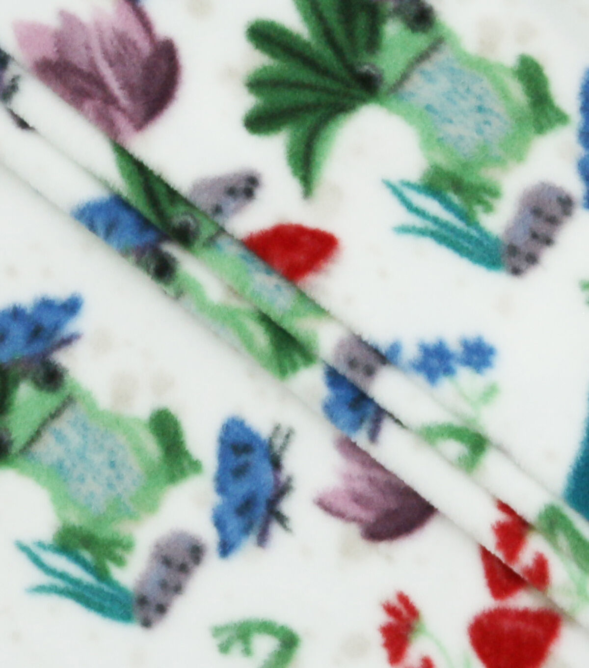 Frogs & Mushrooms on White Anti Pill Fleece Fabric