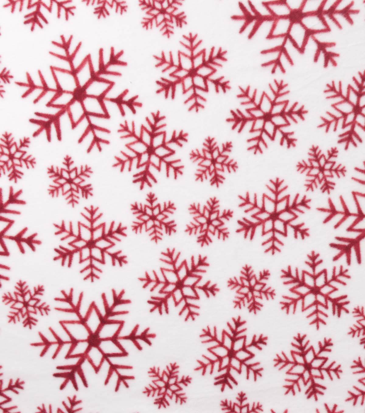 Red Snowflakes on White Anti Pill Fleece Fabric