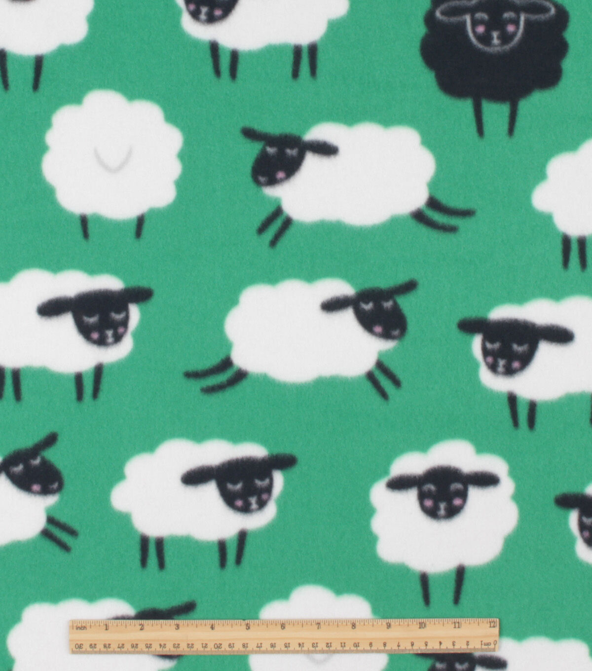 Happy Sheep on Green Blizzard Fleece Fabric