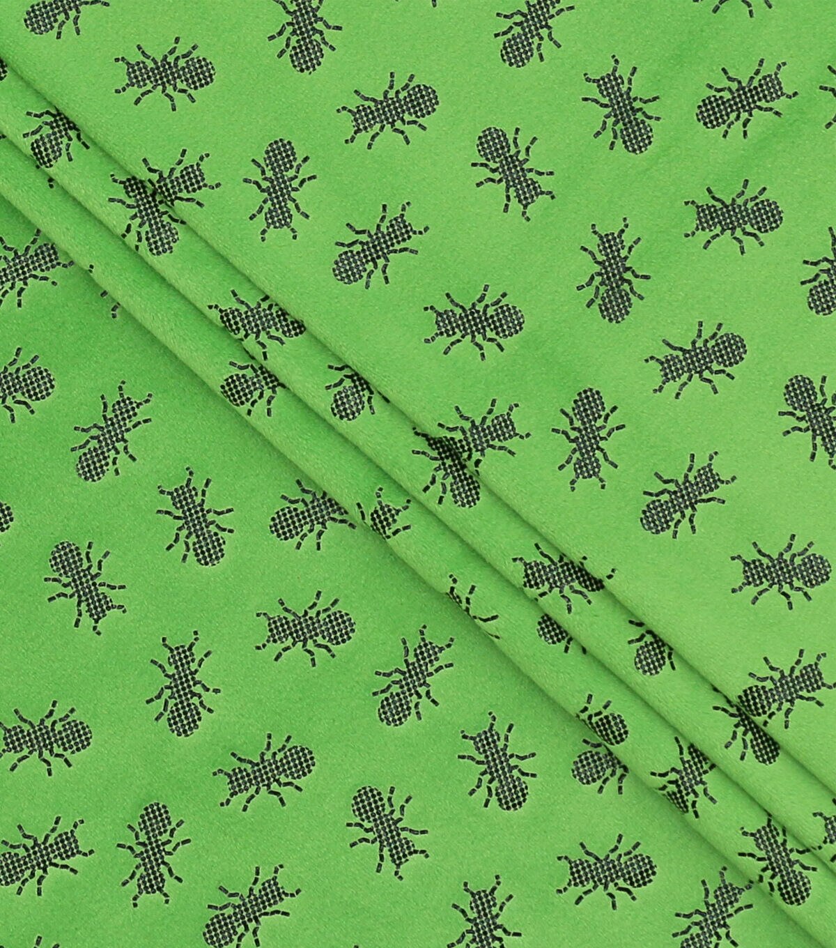 Foiled Ants on Green Pure Plush Fleece Fabric