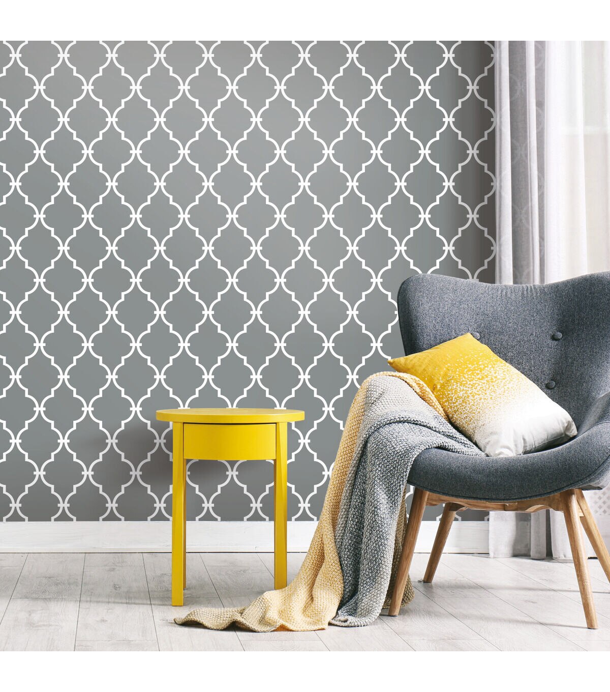 RoomMates Wallpaper Grey Modern Trellis