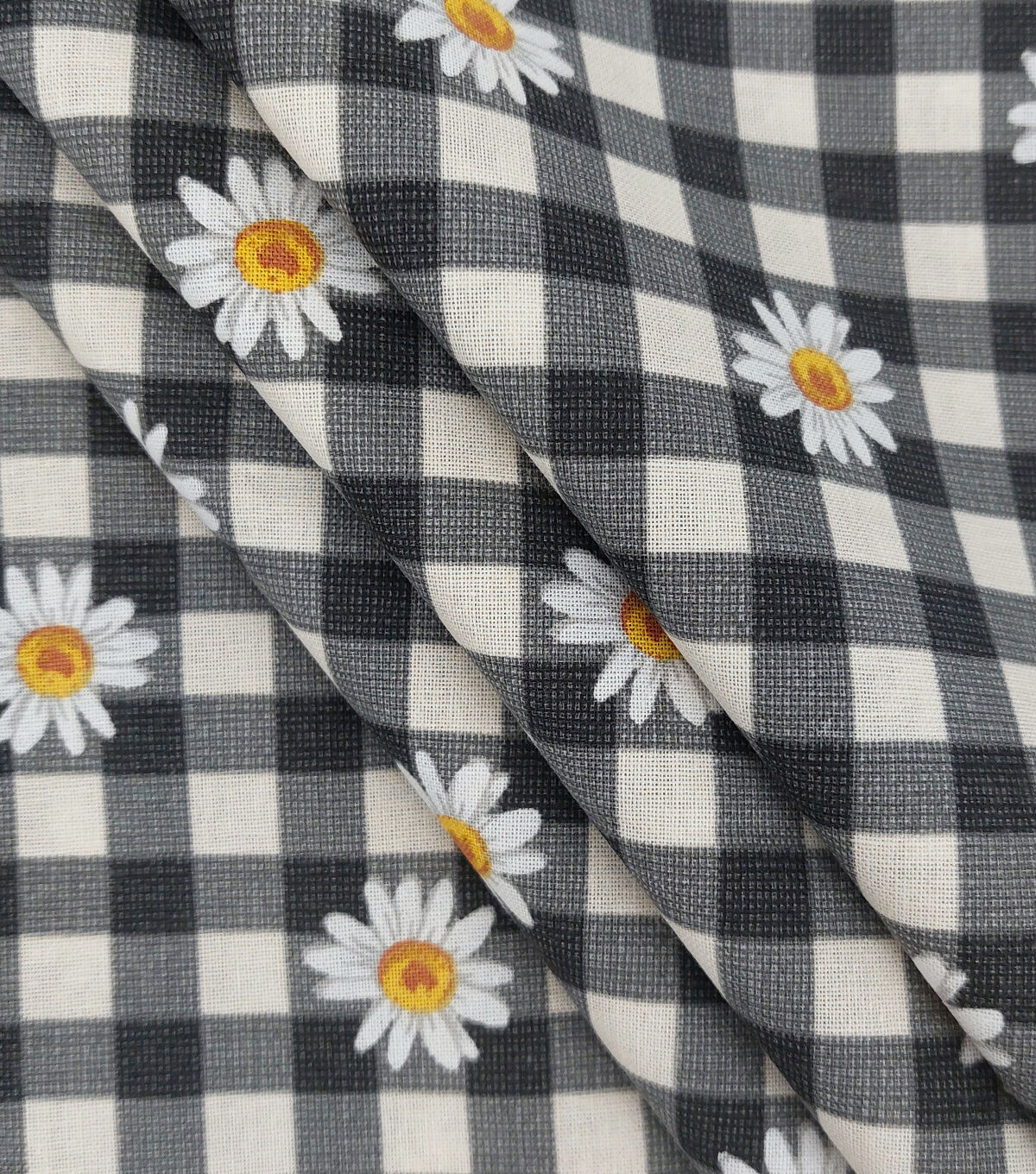 Daisies on Black Checks Quilt Cotton Fabric by Keepsake Calico