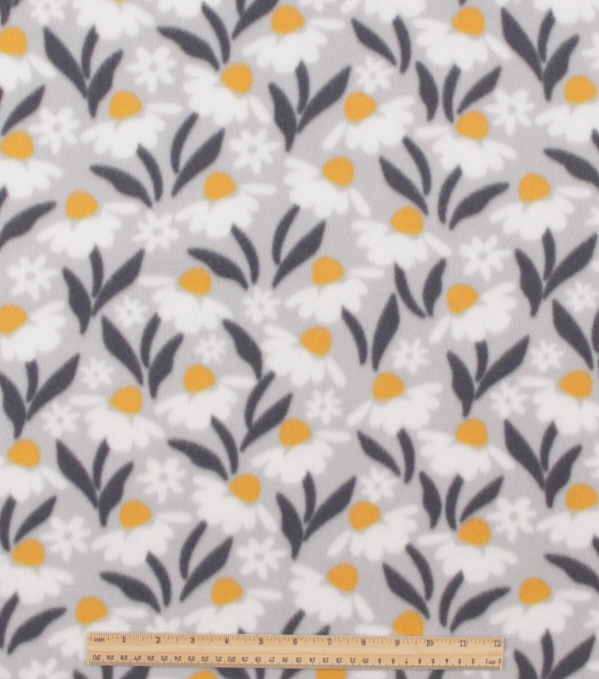 White Floral on Grey Blizzard Fleece Fabric