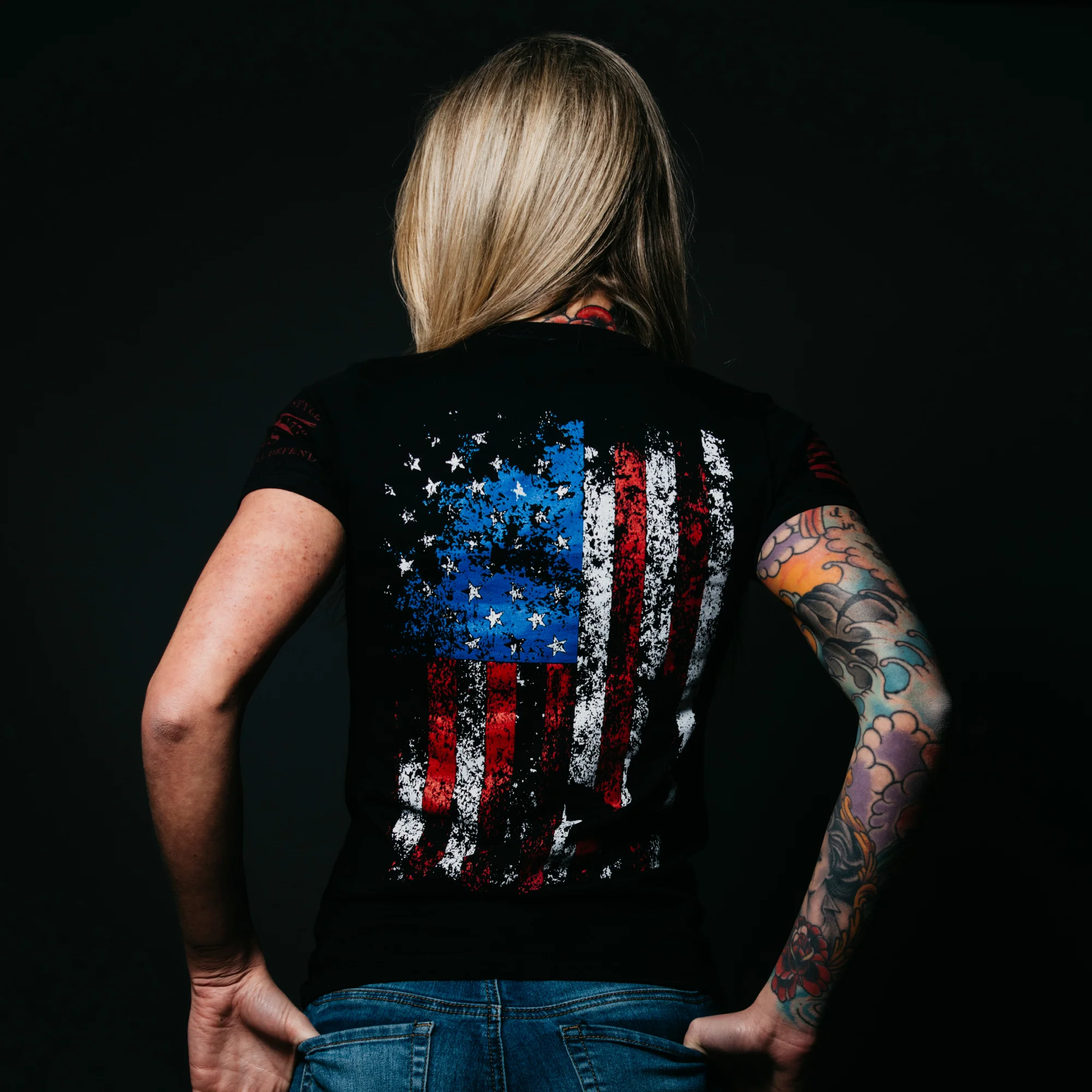 Women's Freedom Flag T-Shirt - Black
