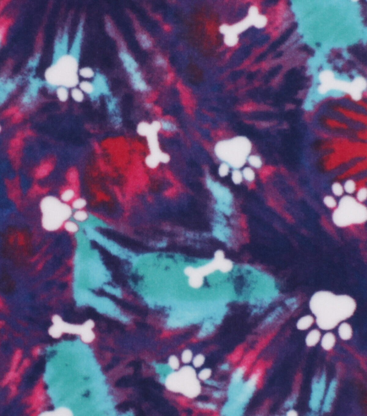 Paws on Purple Tie Dye Anti Pill Fleece Fabric