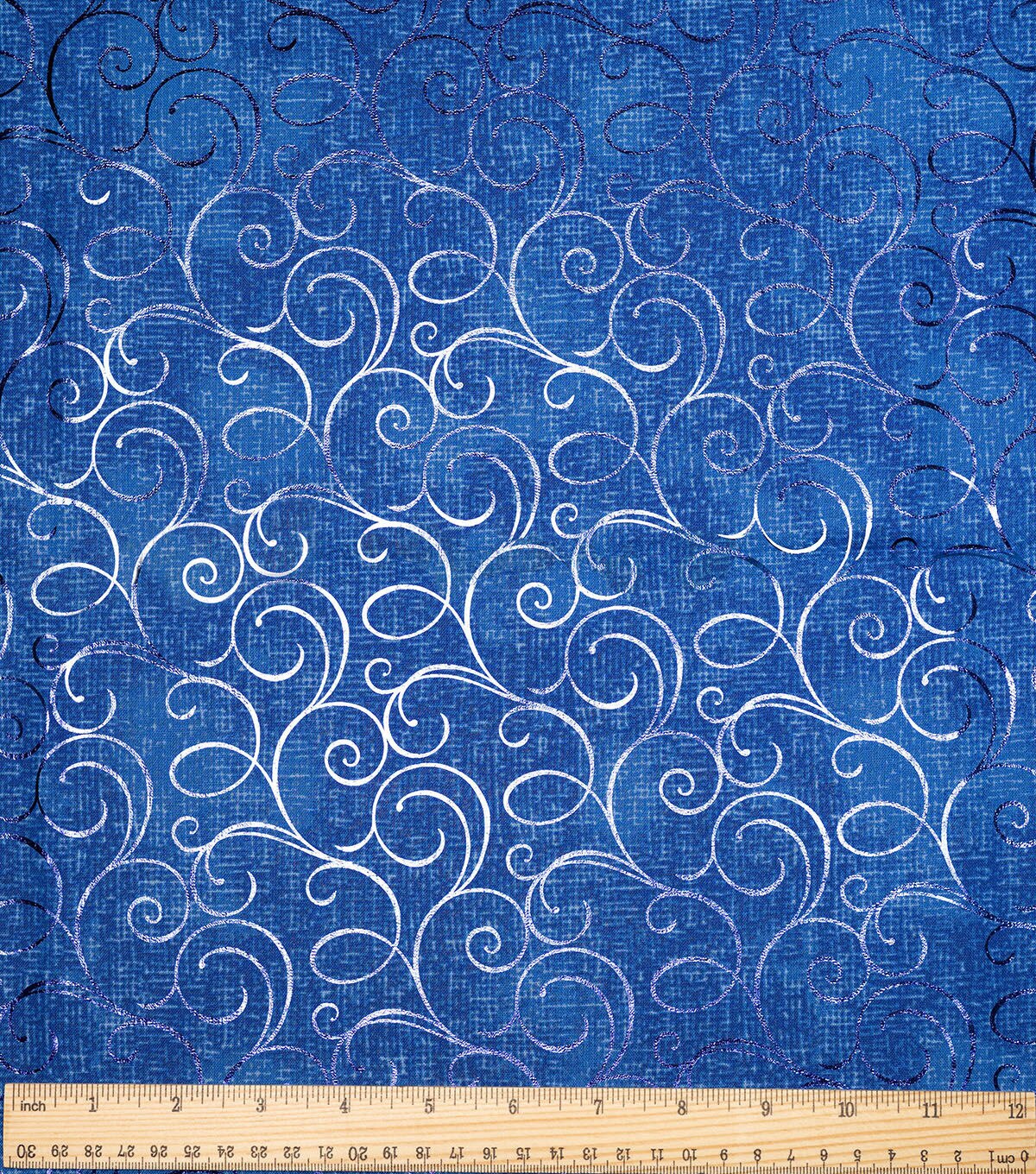 Blue Scroll Quilt Foil Cotton Fabric by Keepsake Calico