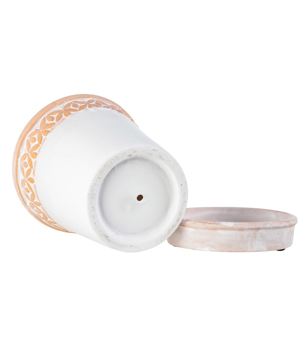 4 Whitewashed Terracotta Pot With Geometric Accemt by Bloom Room