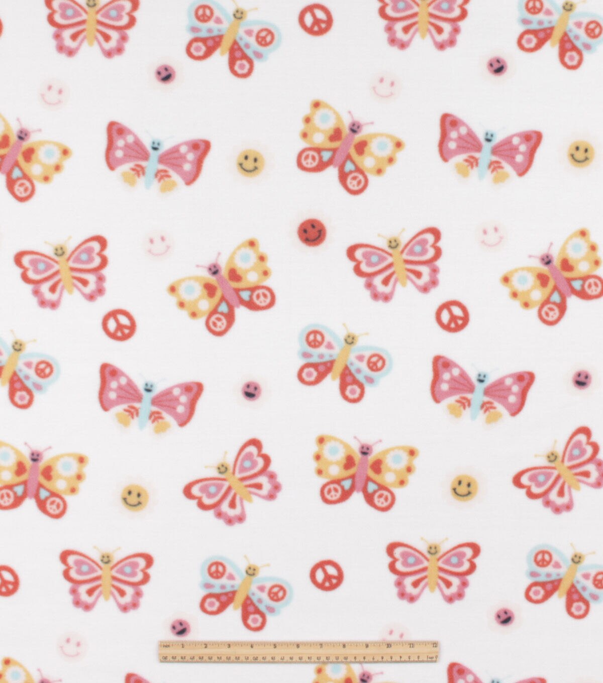 Butterflies on White Anti Pill Fleece Fabric