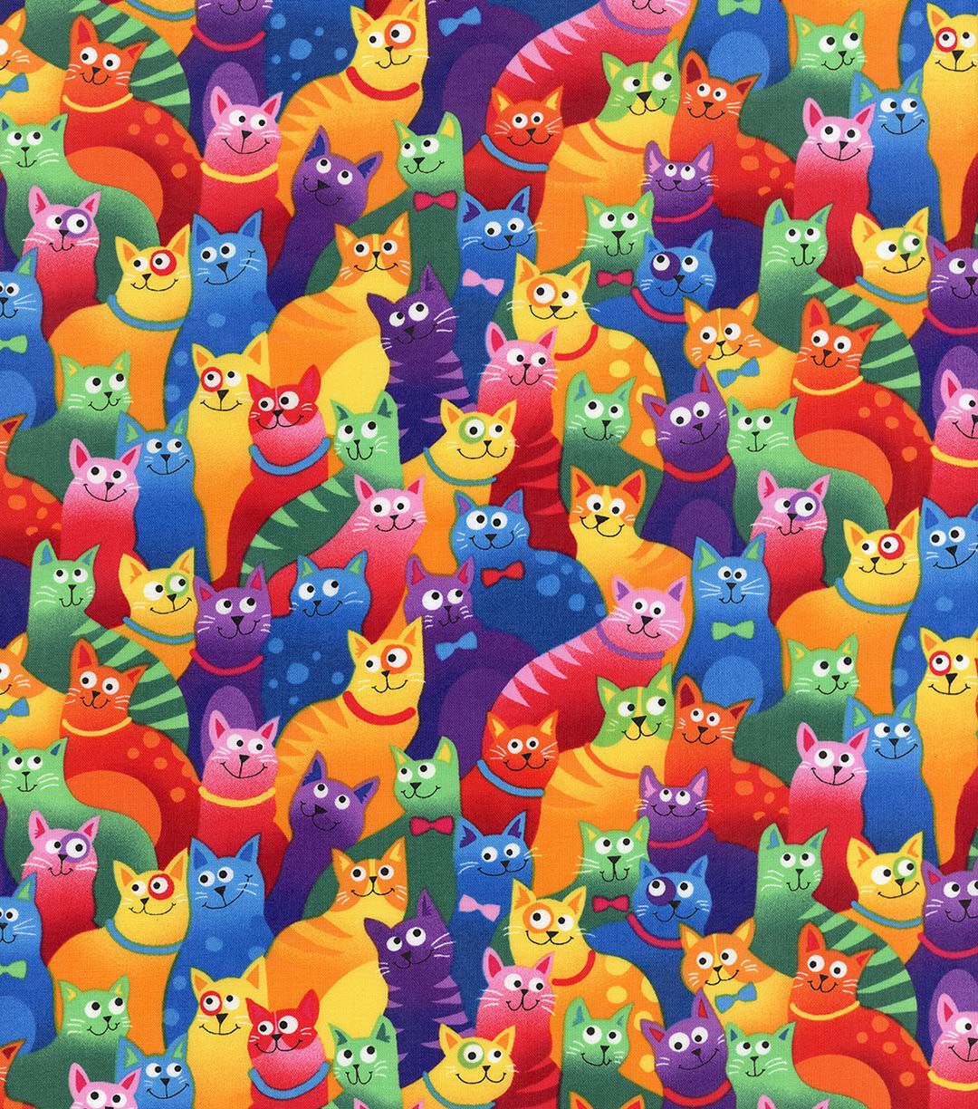 Hi Fashion Multicolor Cats Novelty Cotton Fabric
