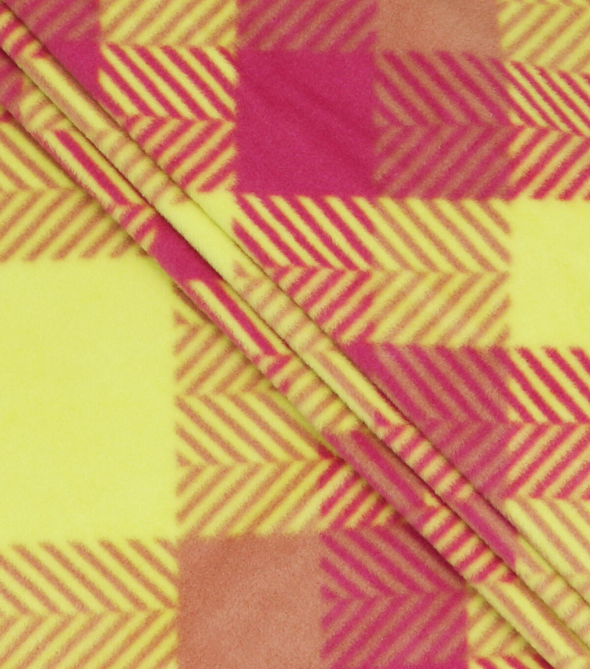 Yellow & Pink Diagonal Plaid Anti Pill Fleece Fabric