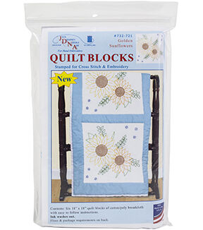 Jack Dempsey Needle Art 18 Golden Sunflower Stamped Quilt Blocks 6pk