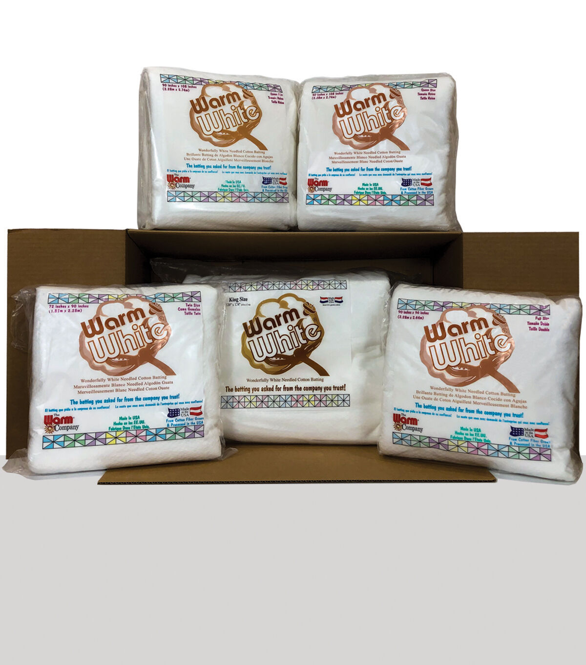 The Warm Company Warm & White Cotton Batting Assortment - 1 King, 2 Queen, 2 Twin