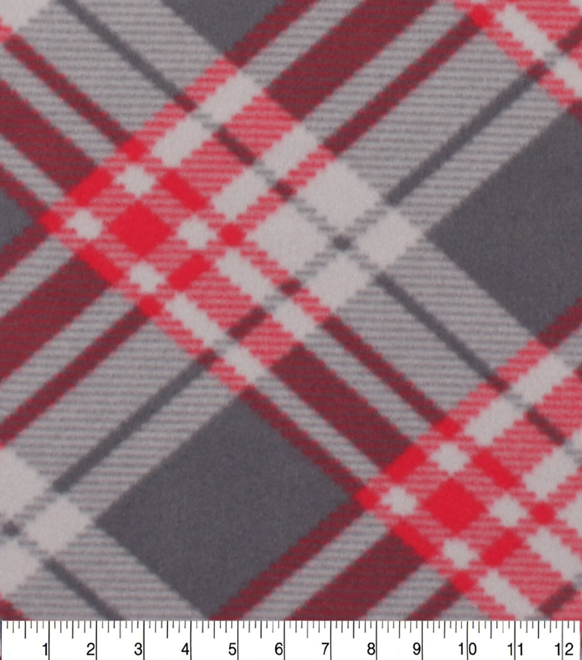 Red Gray Bias Plaid Blizzard Fleece Fabric