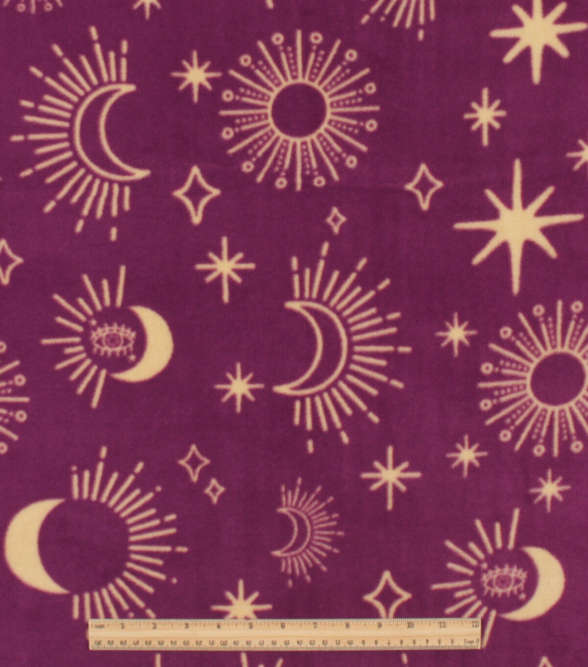 Celestial Sun & Moon on Purple Anti Pill Fleece Fabric