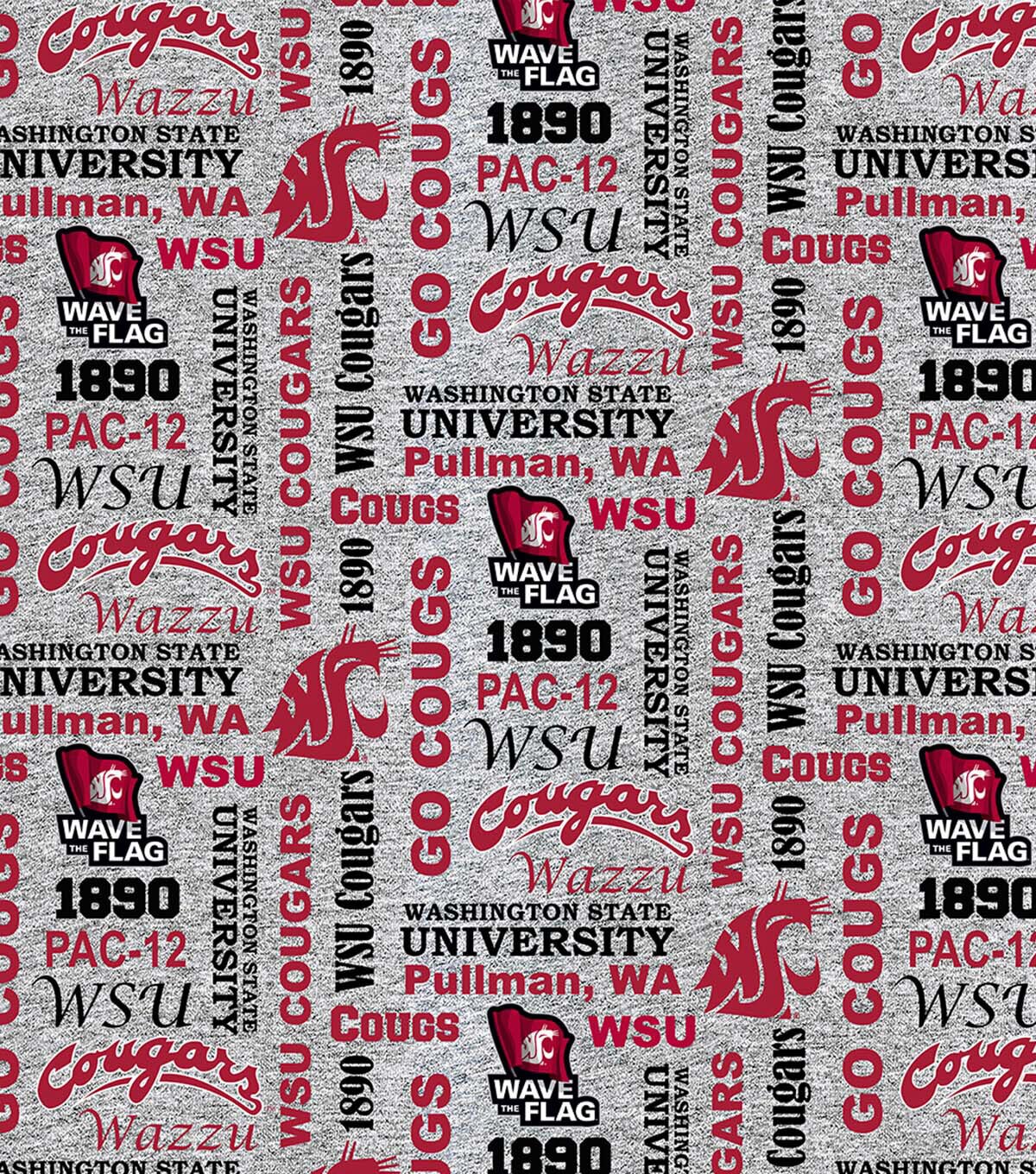 Washington State University Cougars Fleece Fabric Heather Verbiage