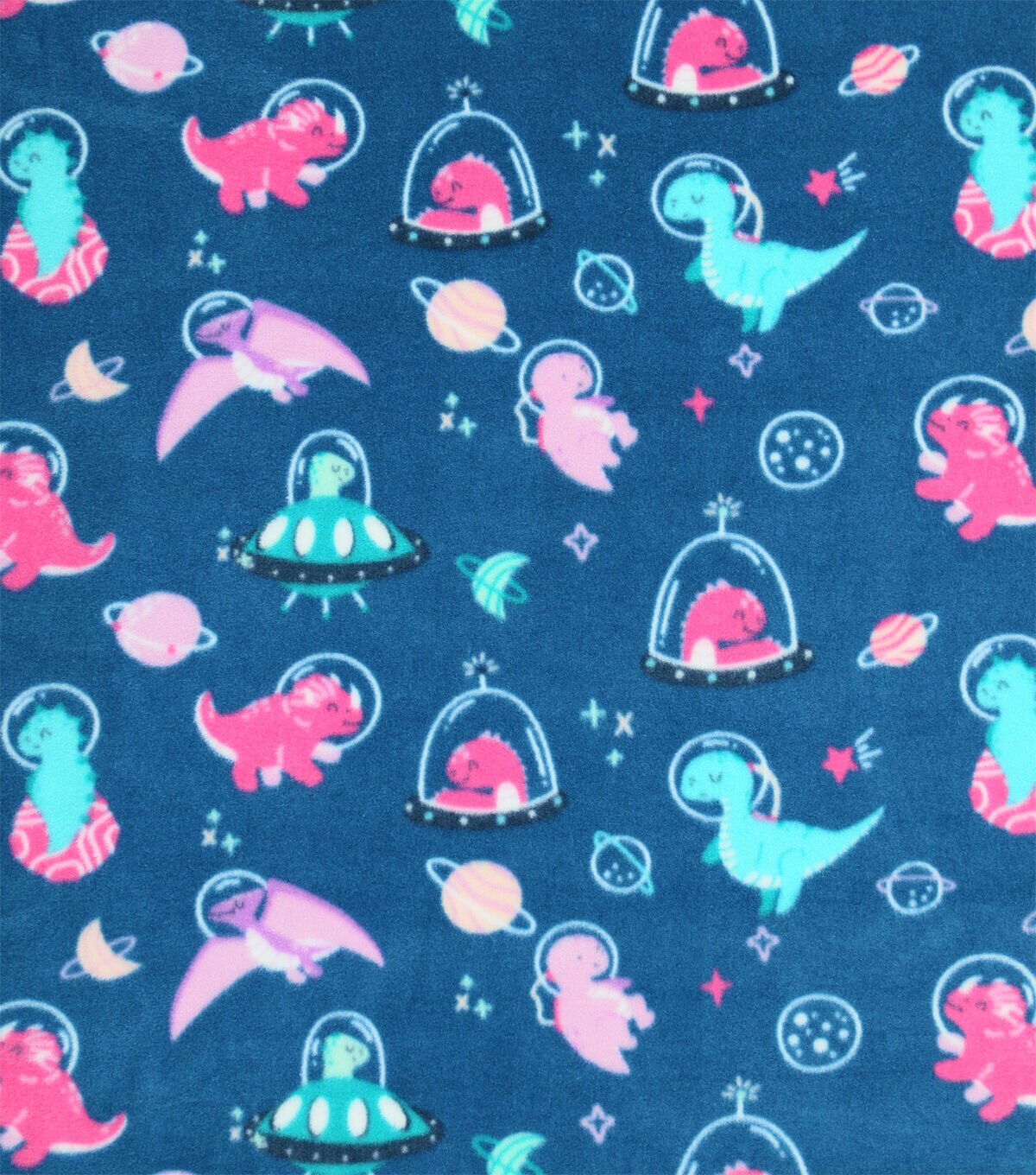 Blue Dinosaurs In Space Anti Pill Plush Fleece Fabric