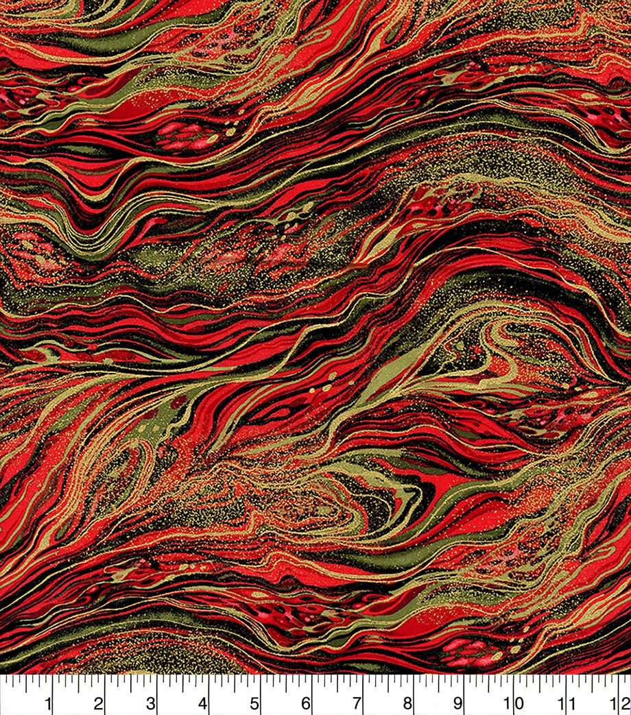 Hi Fashion Red & Green Blender Premium Metallic Cotton Fabric