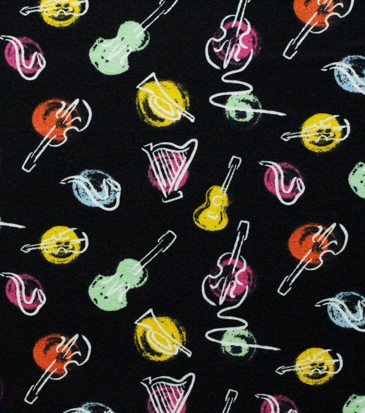 Black Watercolor Instruments Super Snuggle Flannel Fabric