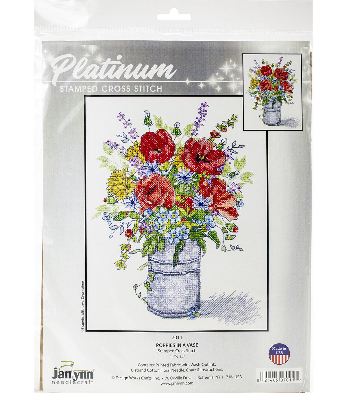 Janlynn 11 x 14 Poppies in a Vase Stamped Cross Stitch Kit