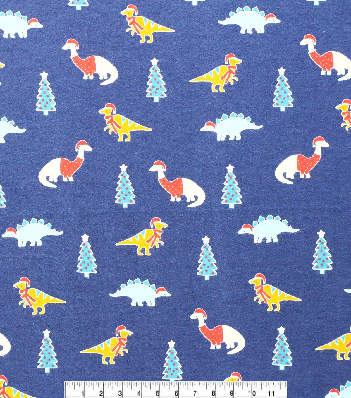 Dinosaur & Trees on Blue Super Snuggle Christmas Flannel Fabric