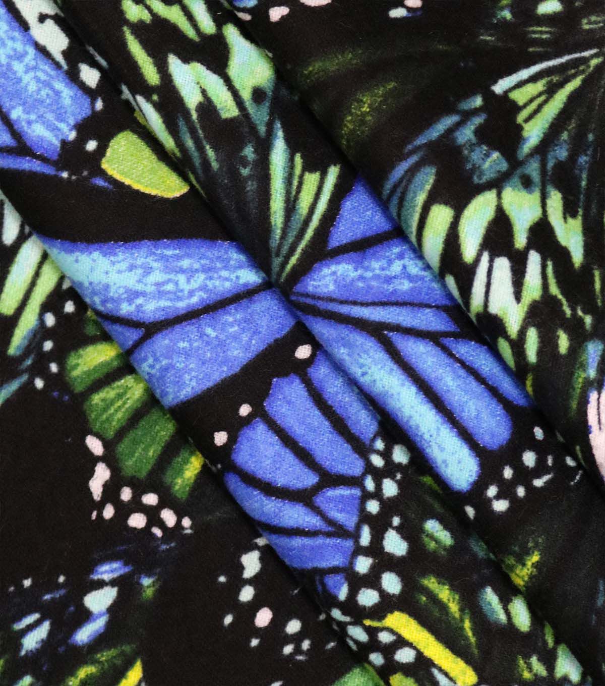 Butterfly Wings on Black Super Snuggle Flannel Fabric