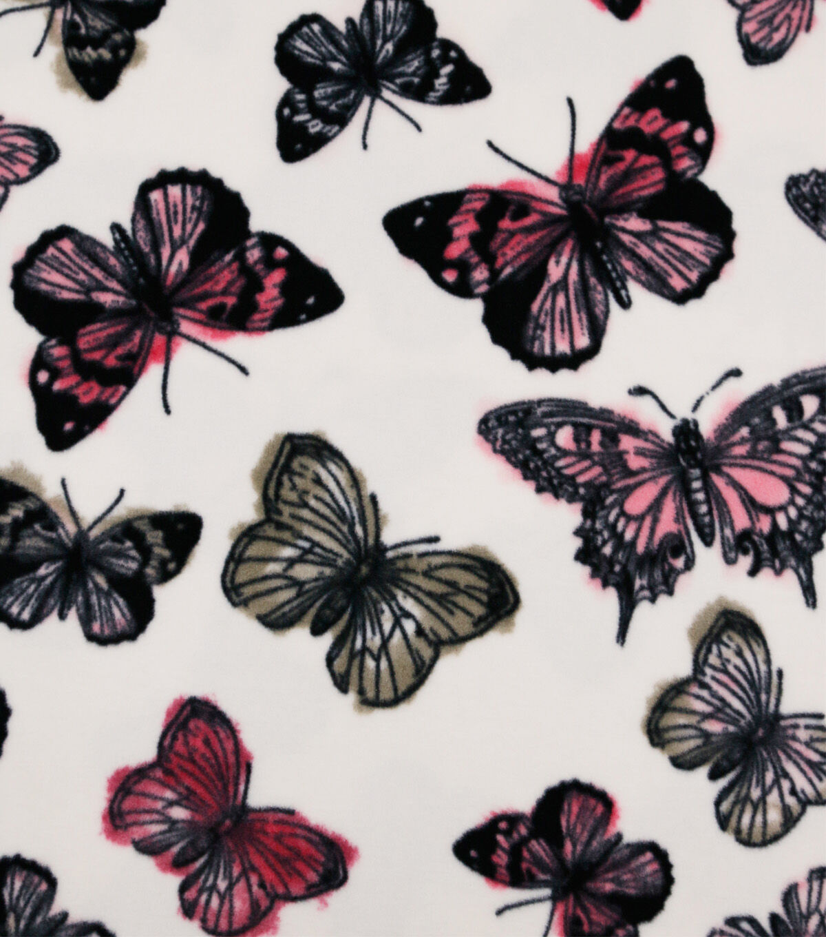 Watercolor Butterflies on White Anti Pill Fleece Fabric