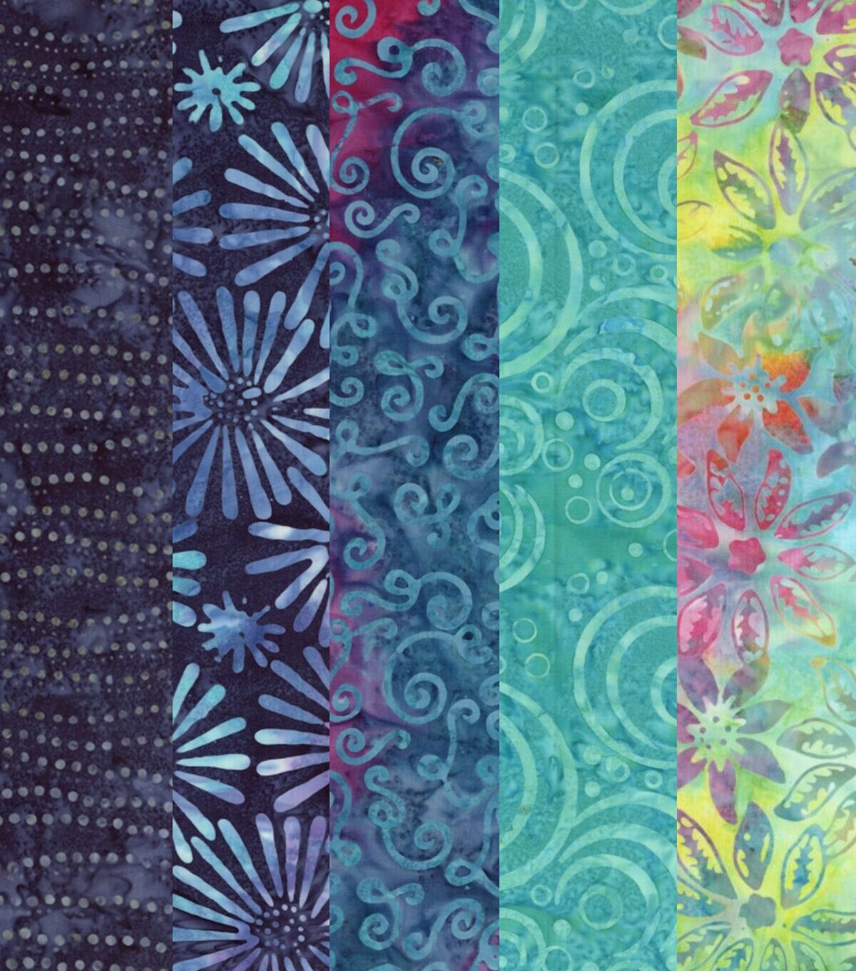 Multi Indonesian Batik One 5 Pc Cotton Fabric Quarter Bundle