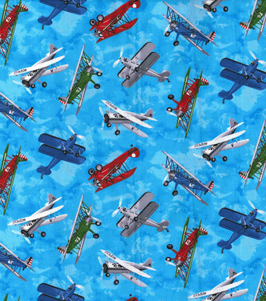 Fabric Traditions Tossed Airplanes Novelty Cotton Fabric
