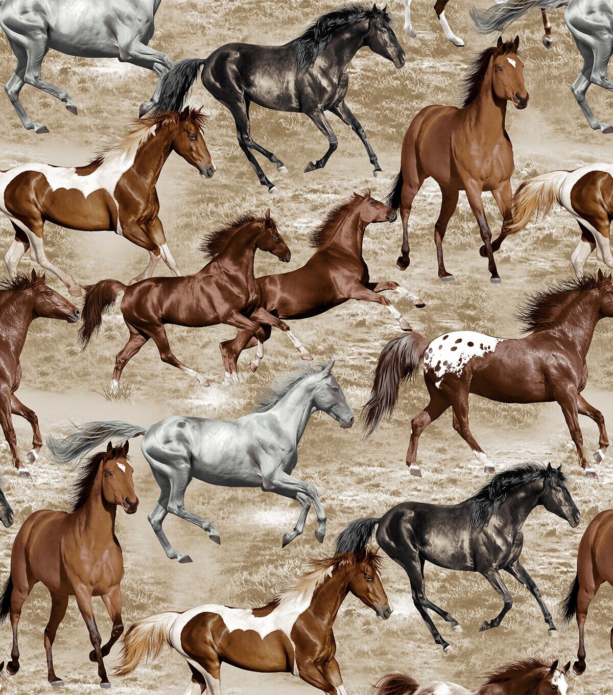 Wild Horses Running Novelty Cotton Fabric