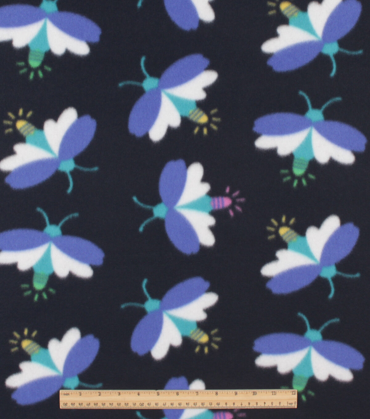 Firefly on Black Blizzard Fleece Fabric