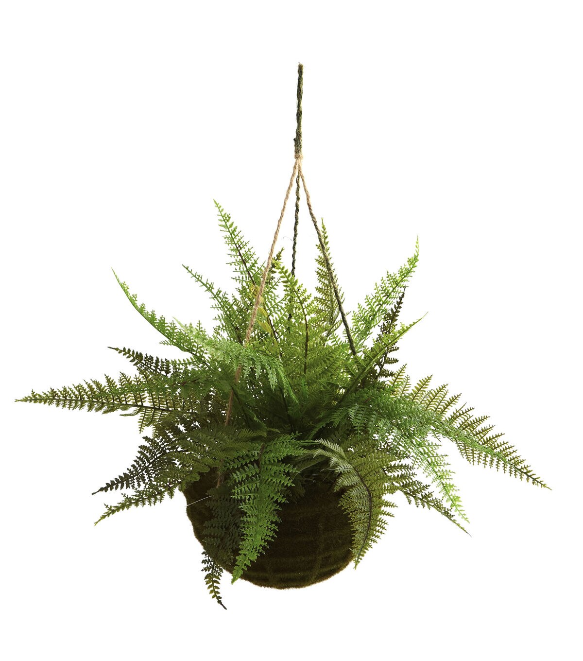 Nearly Natural Leather Fern with Mossy Hanging Basket