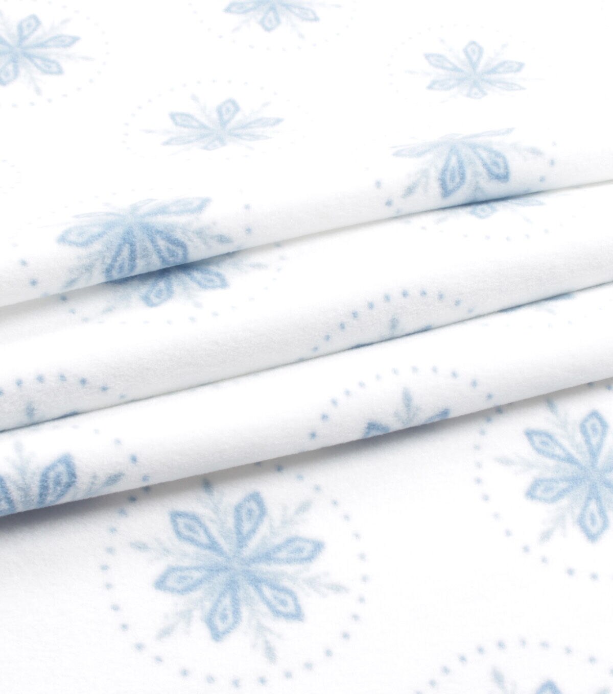 Blue Snowflakes on White Anti Pill Fleece Fabric