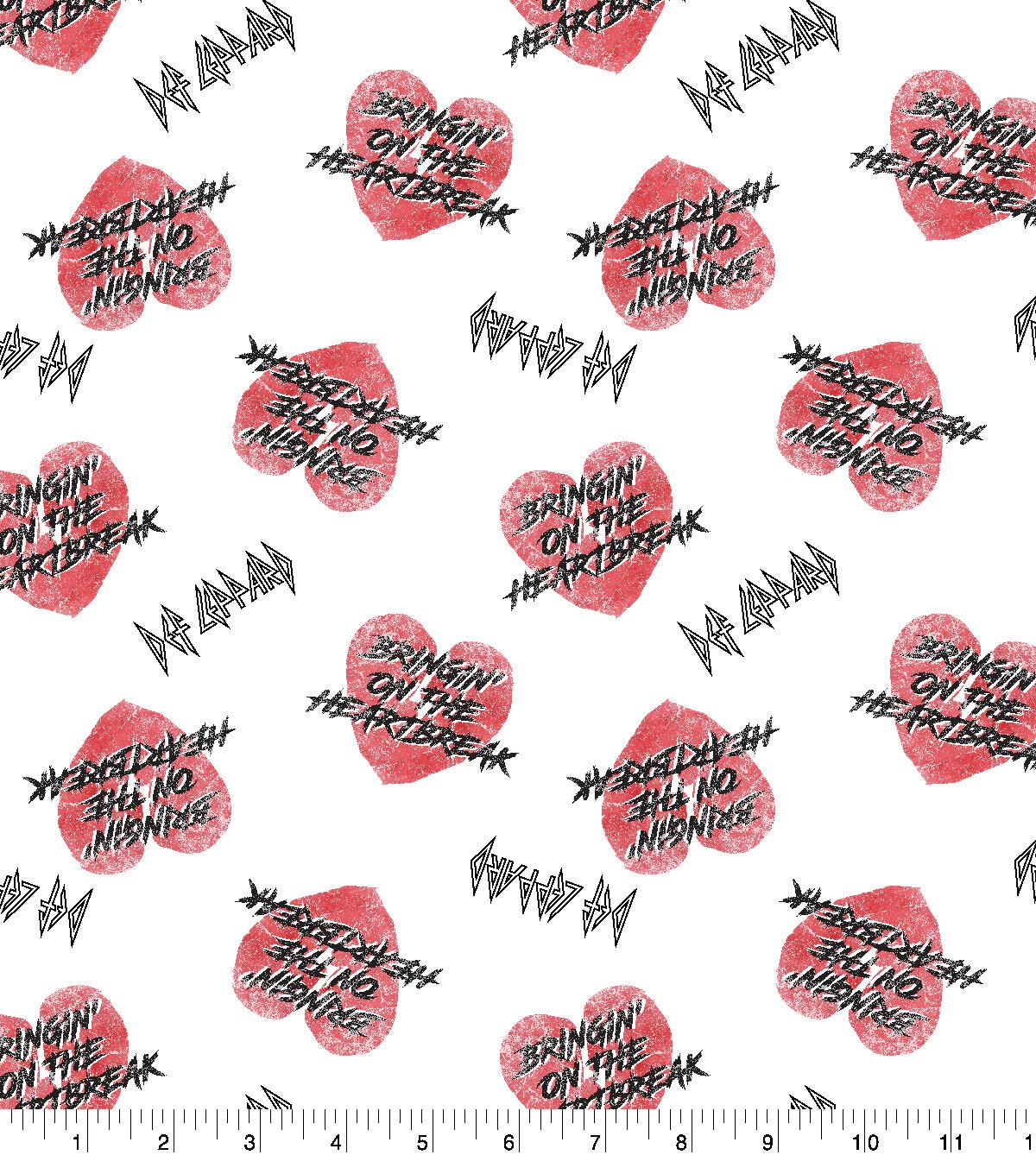 Def Leppard Heart Tossed Cotton Fabric