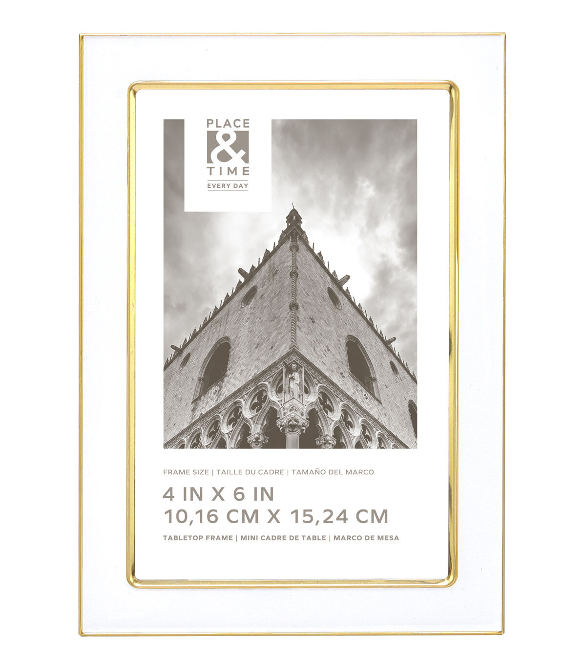 4 x 6 White & Gold Enamel Tabletop Picture Frame by Place & Time