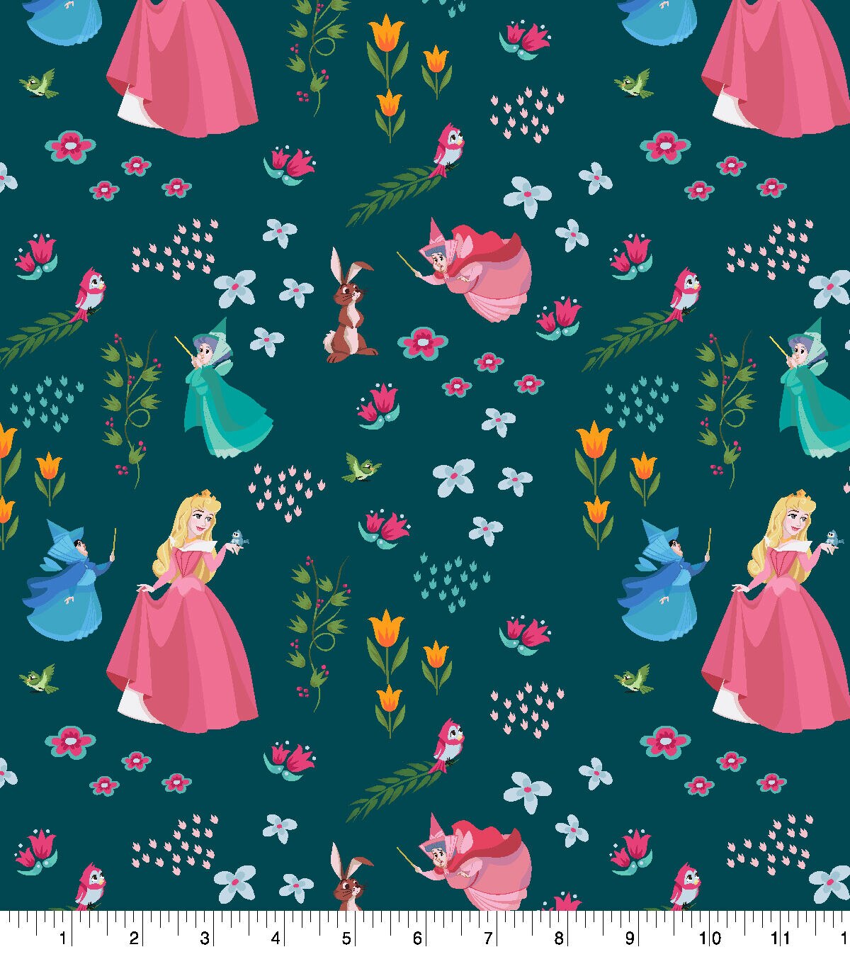 Princess Aurora And Friends Cotton Fabric