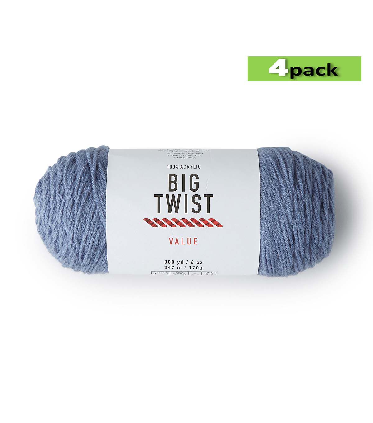 4pk Solid Denim Blue Medium Weight Acrylic 380yd Value Yarn by Big Twist