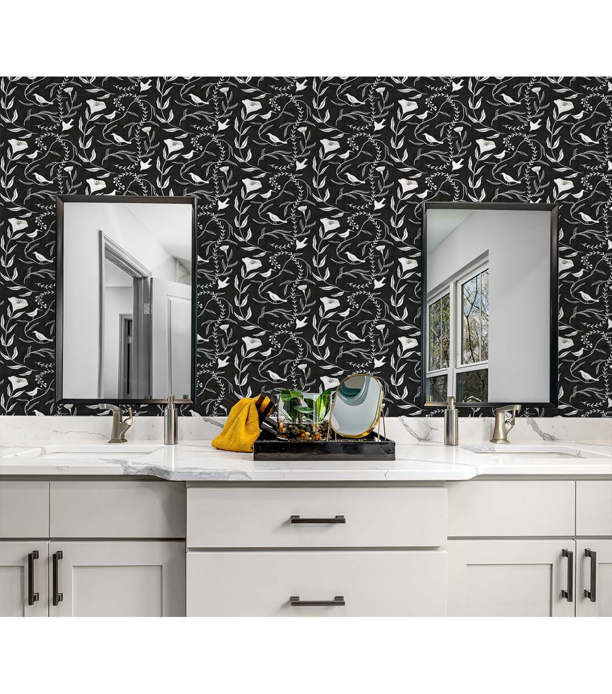 Elana Gabrielle 20.5' x 18' Coal Birdsong Peel & Stick Wallpaper