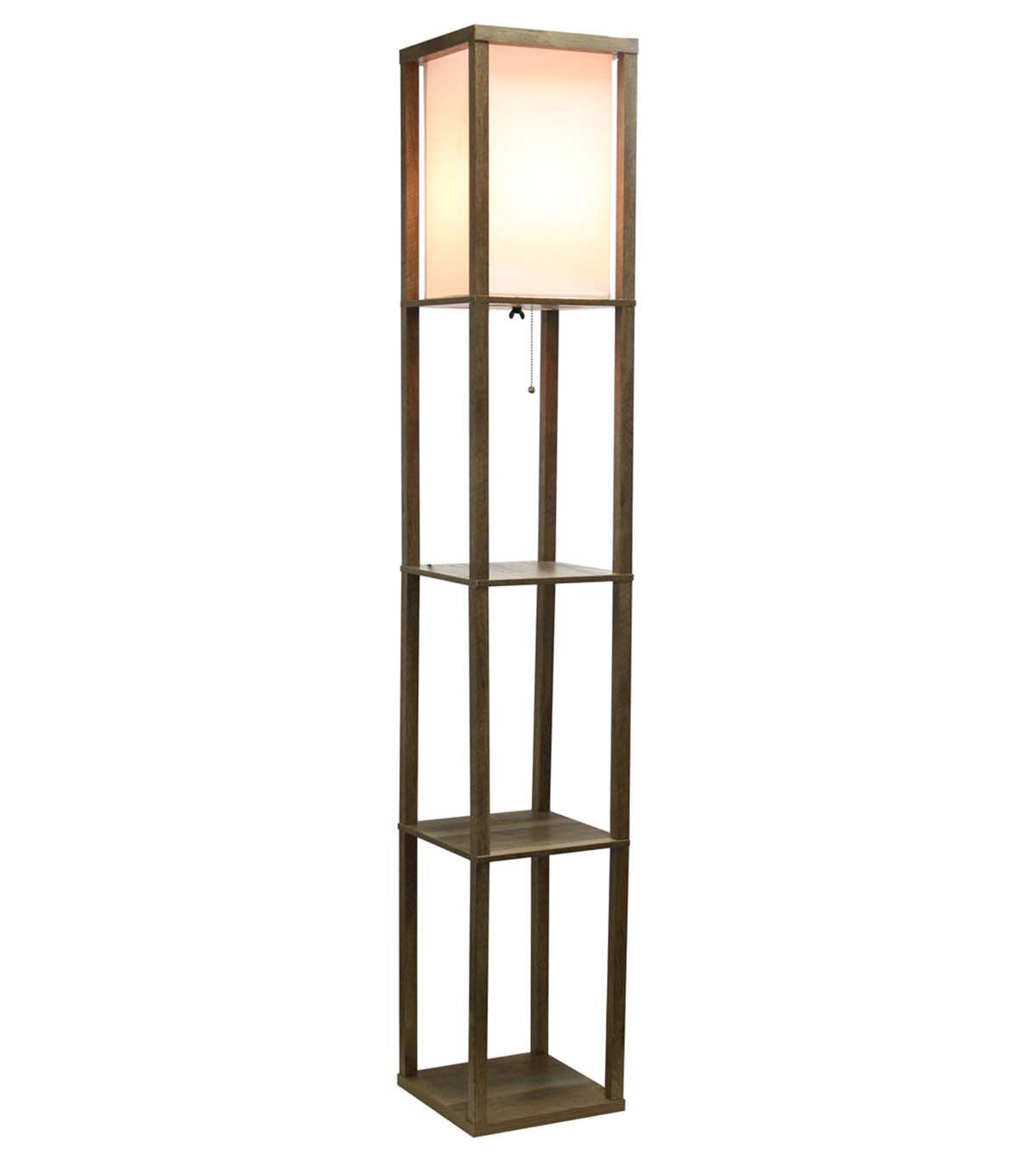 All The Rages 62.5 Wood Floor Lamp 3 Tier Storage Shelf With Linen Shade