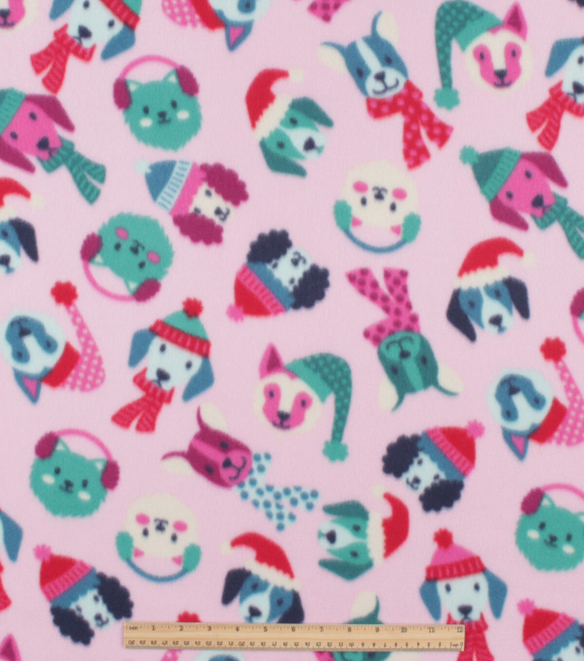 Christmas Winter Dogs on Pink Blizzard Fleece Fabric