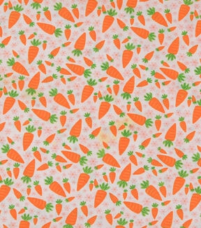 Orange Carrots & Flowers Easter Cotton Fabric