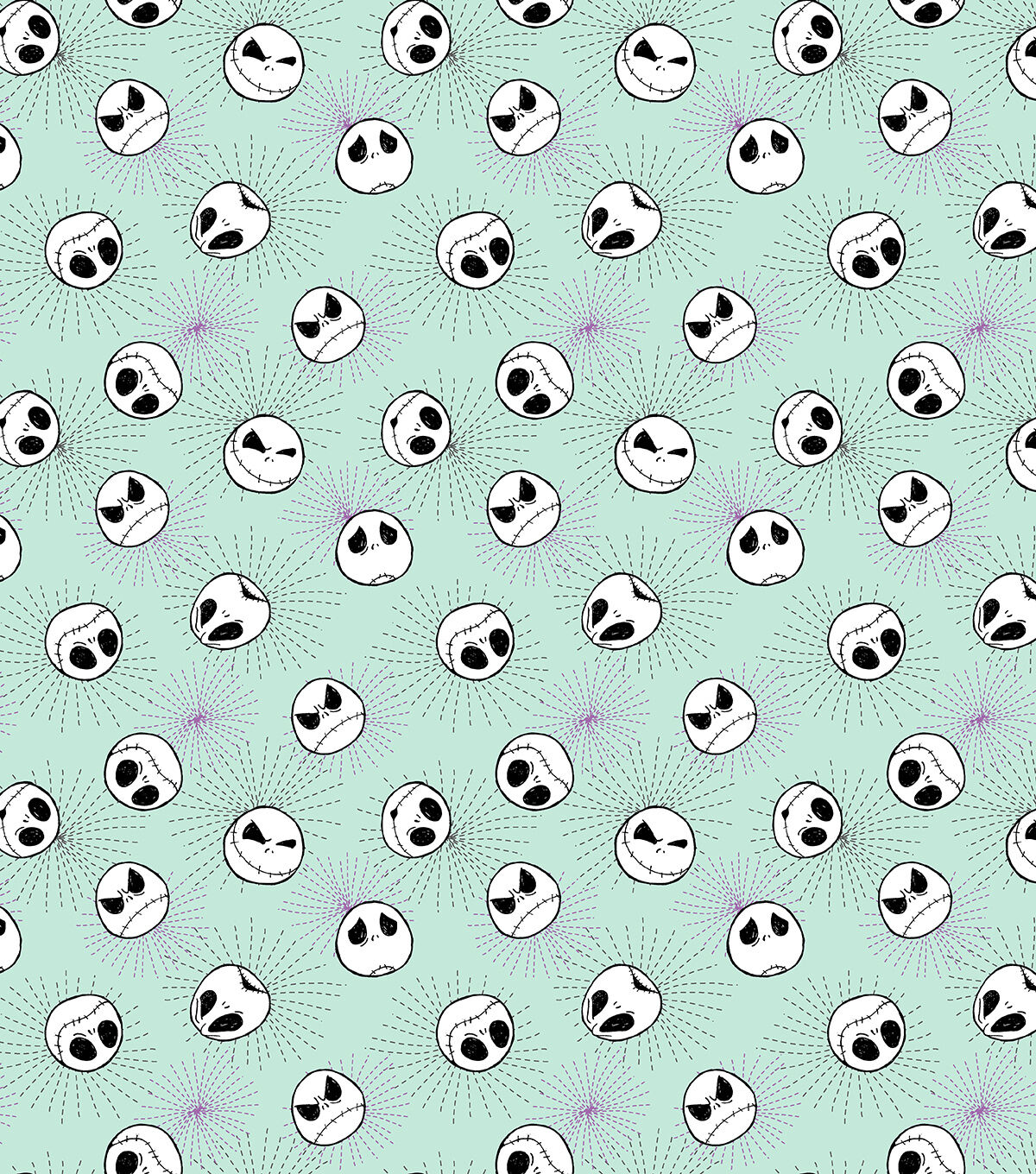 Jack Heads on Green Nightmare Before Christmas Baby Cotton Fabric