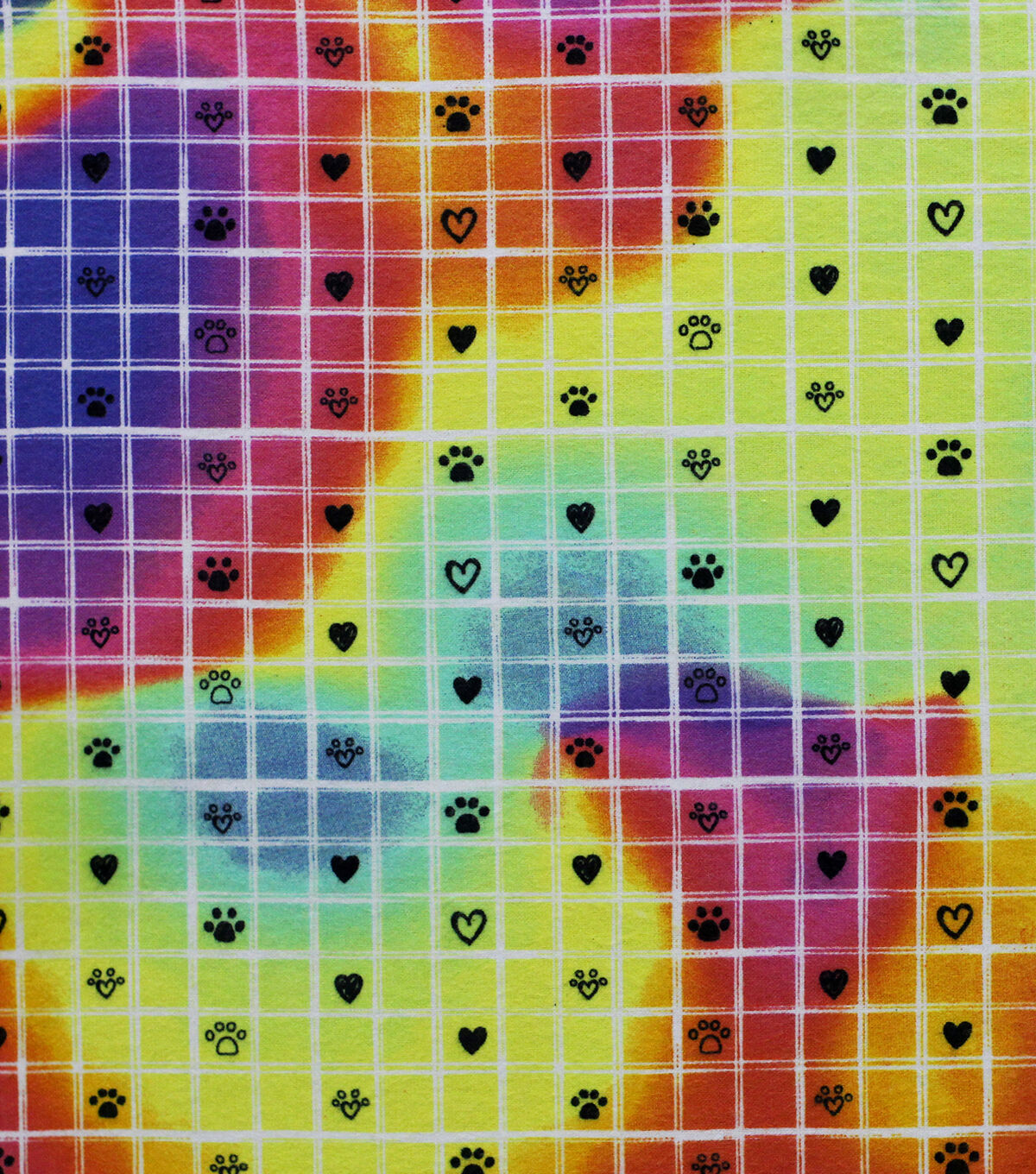 Tie Dye Grid Paws Super Snuggle Flannel Fabric