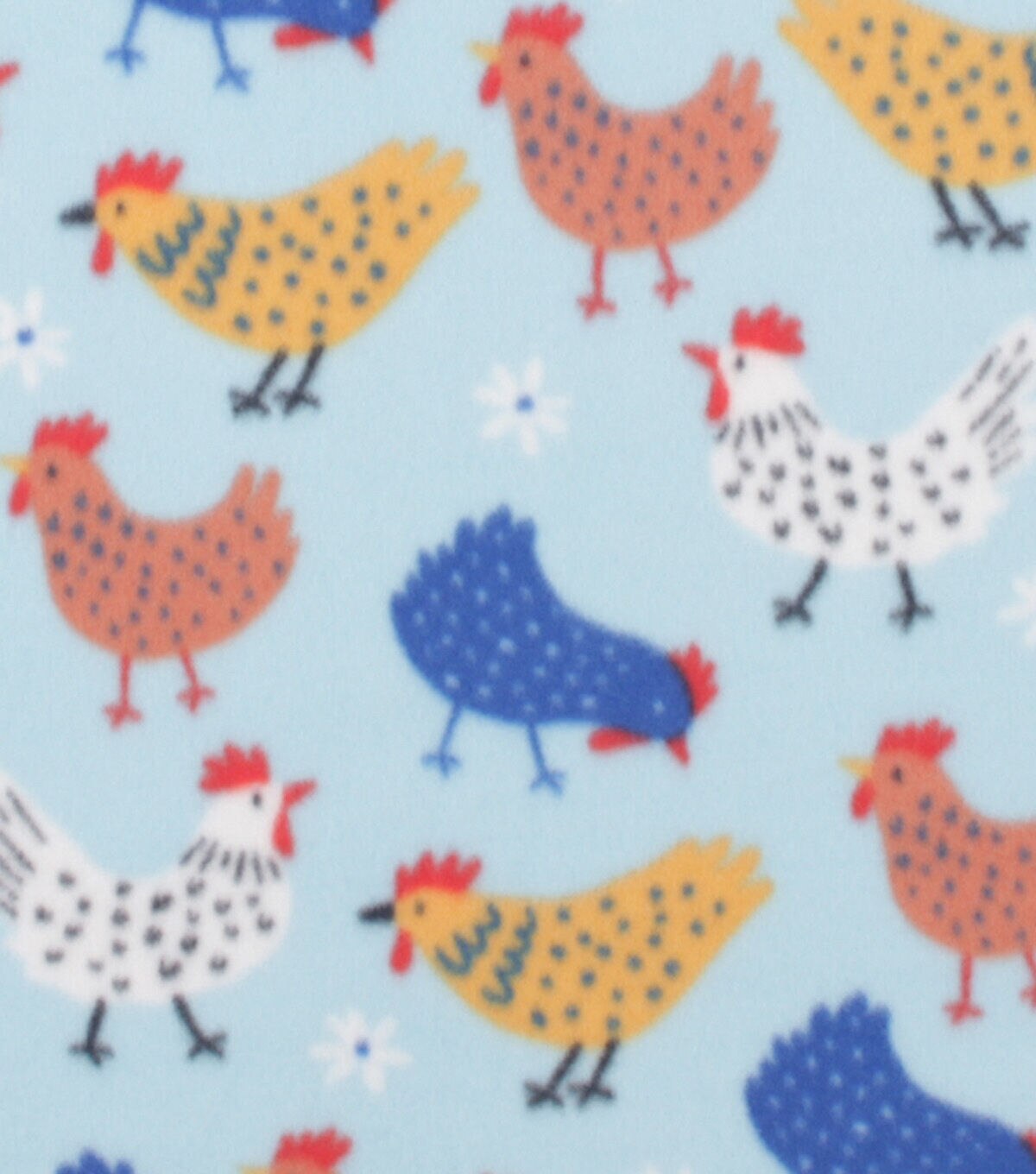 Chickens on Blue Blizzard Fleece Fabric